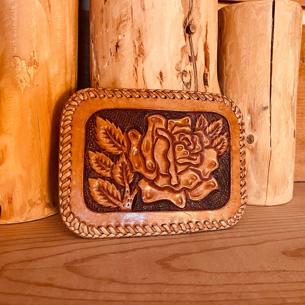 Vintage Western Rose Cowgirl Leather Tooled Buckle